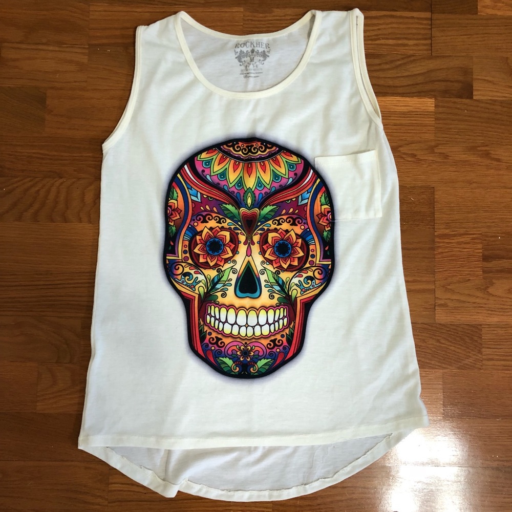 Skull print Sleeveless tee tank S